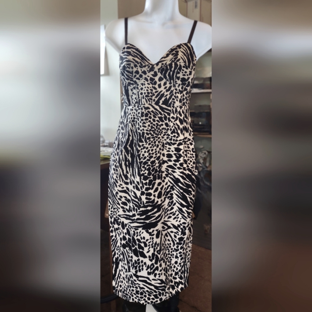 Sergio Hudson Elegant Black and White Animal Print Dress